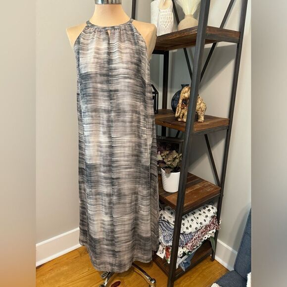 $278 Eileen Fisher Limestone Daze Silk Dress Print Women’s SIZE SM Halter - Picture 2 of 11